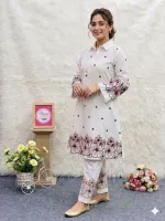Women's TC Cotton Embroidered Co-Ord Set with Laser Cut Work