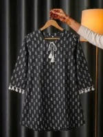 Women's Printed Short Kurti with Tassel Neck, Body 32 to 42