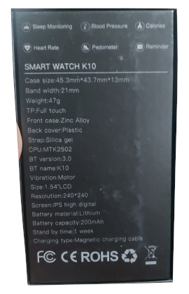 K10 Single SIM Smart Watch with Calling Function