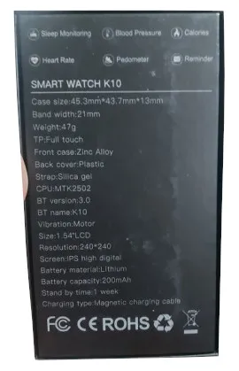 K10 Single SIM Smart Watch with Calling Function