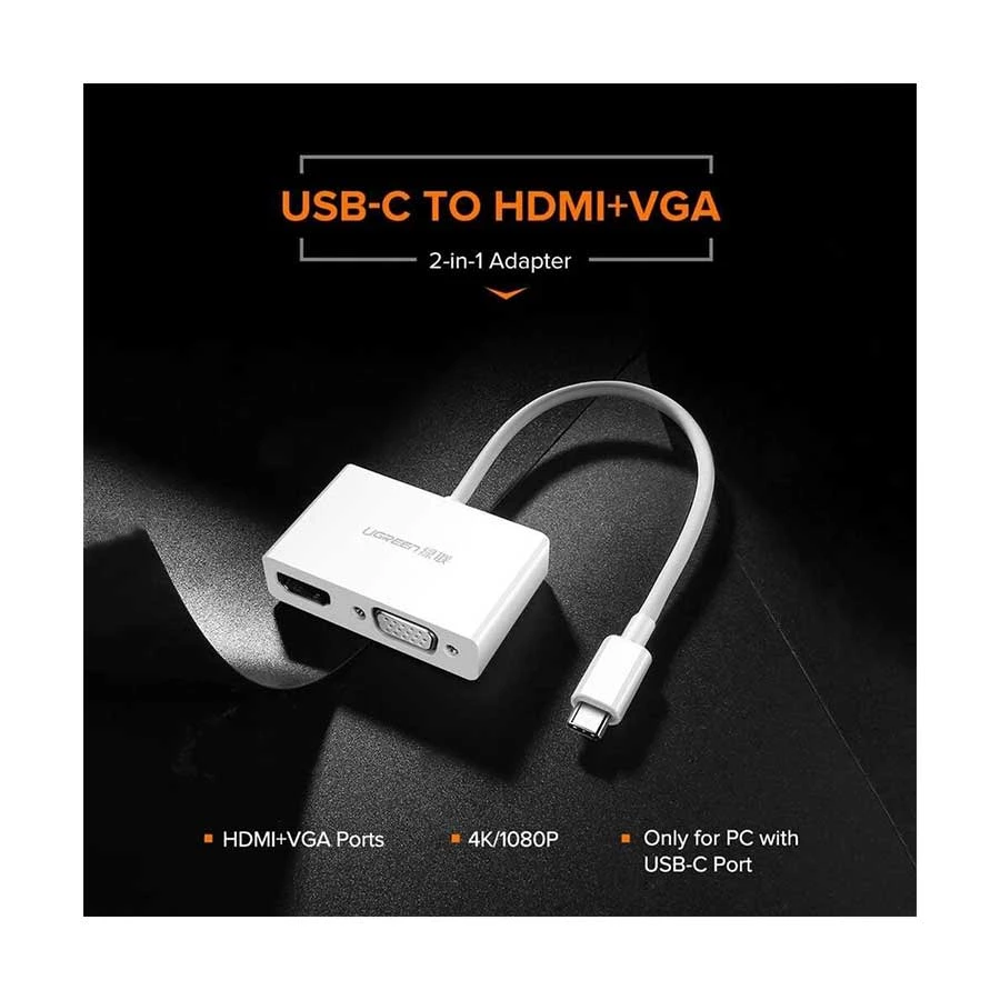 UGREEN 30843 Type-C Male to HDMI & VGA Female White Converter