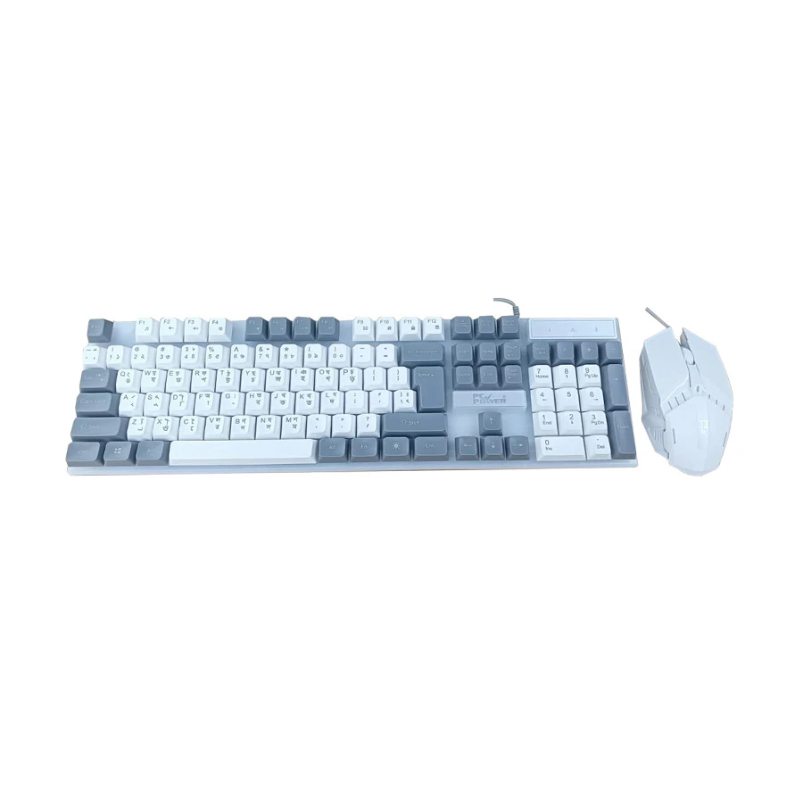 PC Power KM02W White & Gray Bangla Gaming Keyboard & Mouse Combo