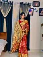 Soft Silk Katan Buti Saree with Jacquard Border, 6 Colours