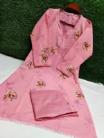 Cotton Two Piece with Aari Work, Kameez and Salwar, M and L