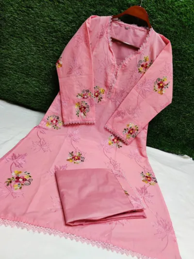 Cotton Two Piece with Aari Work, Kameez and Salwar, M and L