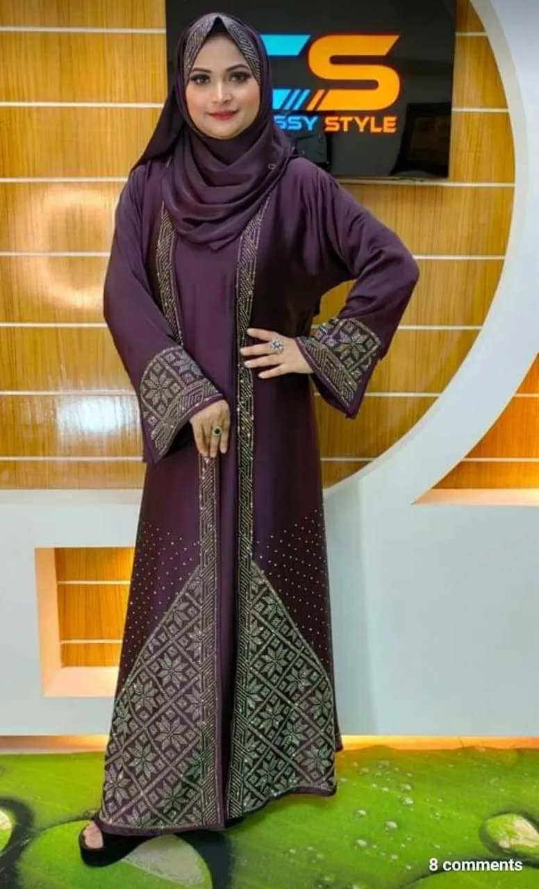 Stone Work Koti Borka and Hijab Set, Body 36 to 46, 4 Colours
