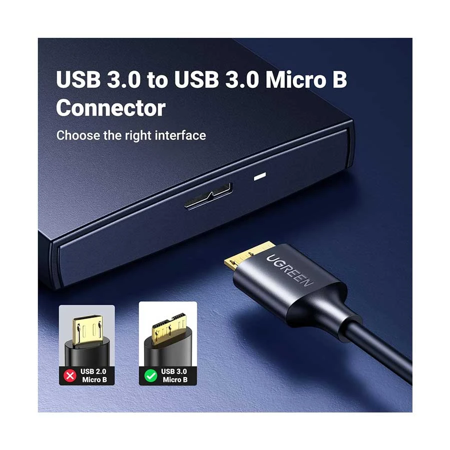 UGREEN US130 5Gbps USB to Micro-B Hard Drive Cable 0.5 Meter Black