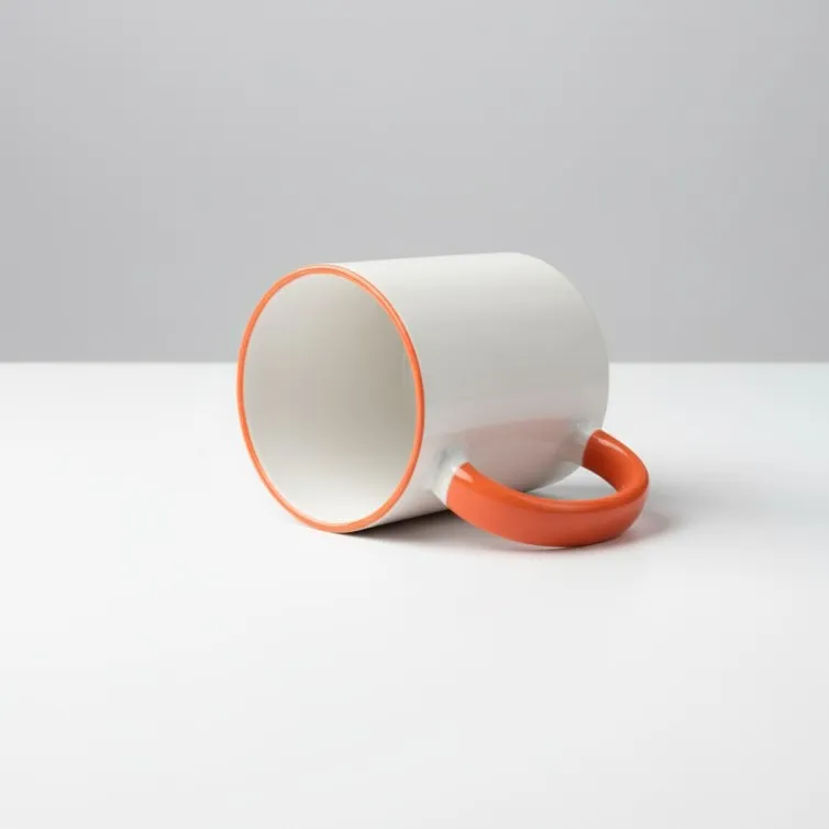 Rim Color Round Handle Coffee, Tea, Water Mug, Add Photo Text Logo Picture Image