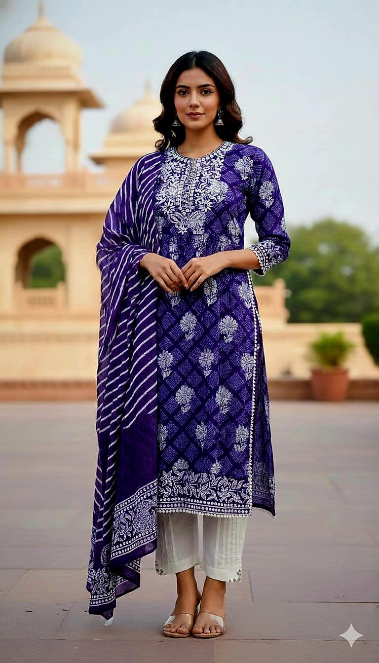 Women's Free Size Linen Three Piece, Soft Linen Salwar