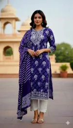 Women's Linen Three Piece with Embroidery and Sequin Work