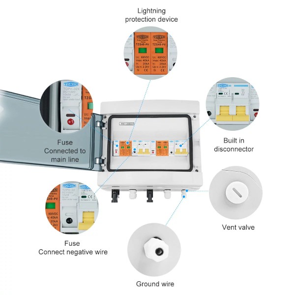 GearUP 12-Way DC PV Combiner Box with MCB, Fuse & SPD (IP65 Waterproof)