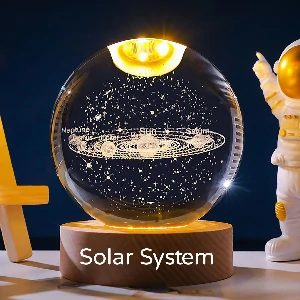 3D Color Changing LED Crystal Ball-Solar System With Stars