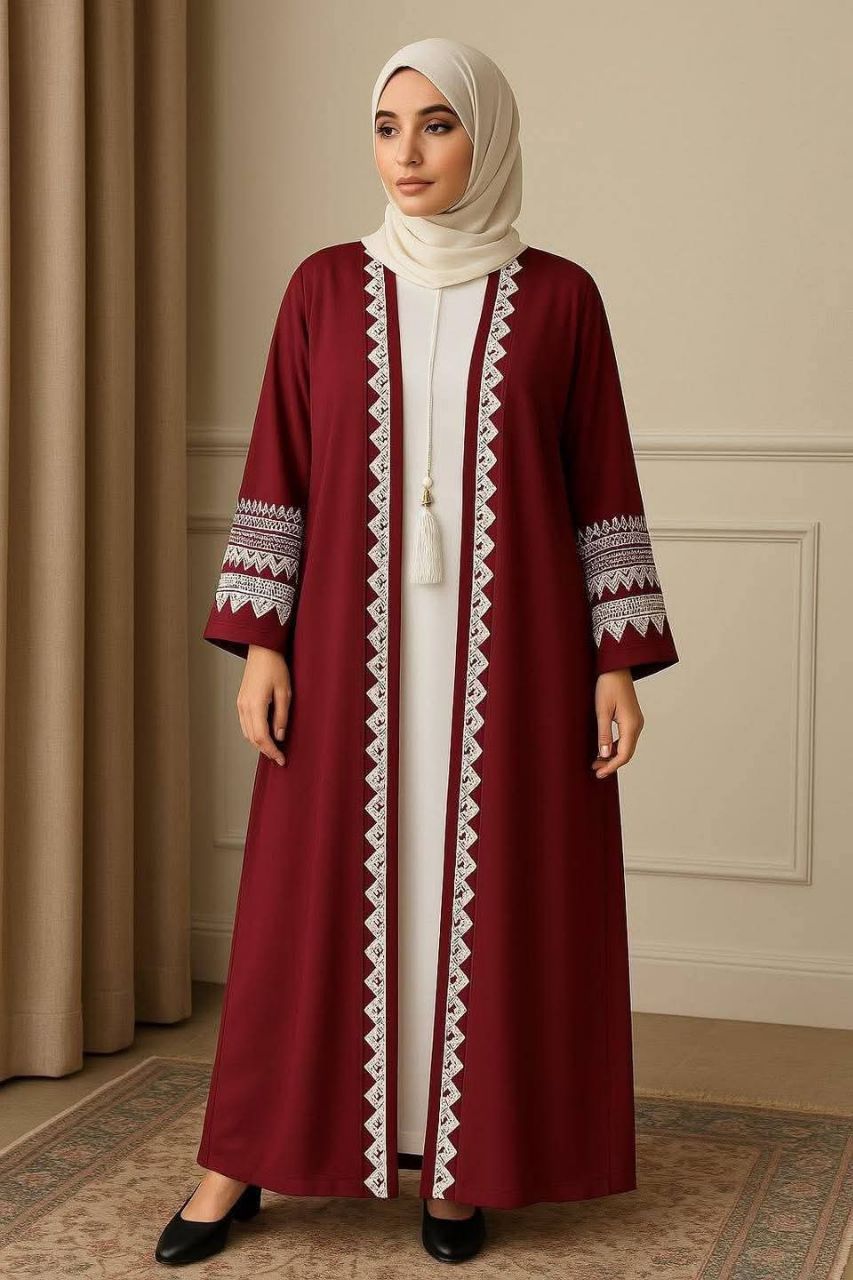 Embroidered Koti Borka Set, Hijab 72 by 30 Inch, 2 Colours