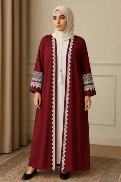 Embroidered Koti Borka Set, Hijab 72 by 30 Inch, 2 Colours