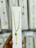 Minimalist Floral Y-Necklace in Glossy Gold