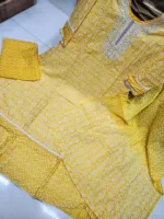 Linen Three Piece with Neck Embroidery, Free Size 42