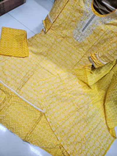 Linen Three Piece with Neck Embroidery, Free Size 42