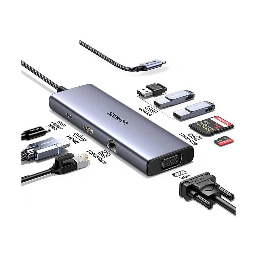 UGREEN CM498 (15600) USB-C Hub HDMI, VGA, Tri USB, LAN, SD & TF