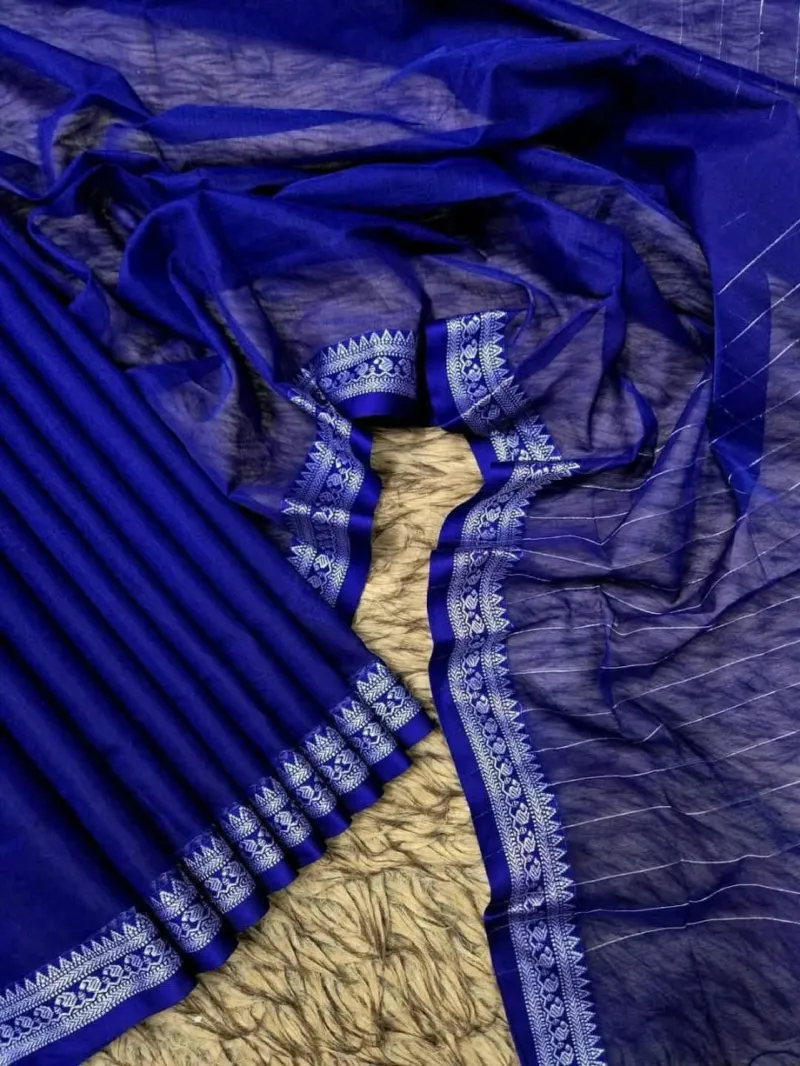 Nokshi Paar Cotton Saree with Separate Blouse Piece, 4 Colours