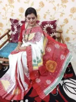 Women's Hand Print Half Silk Saree, 12 Haath Long