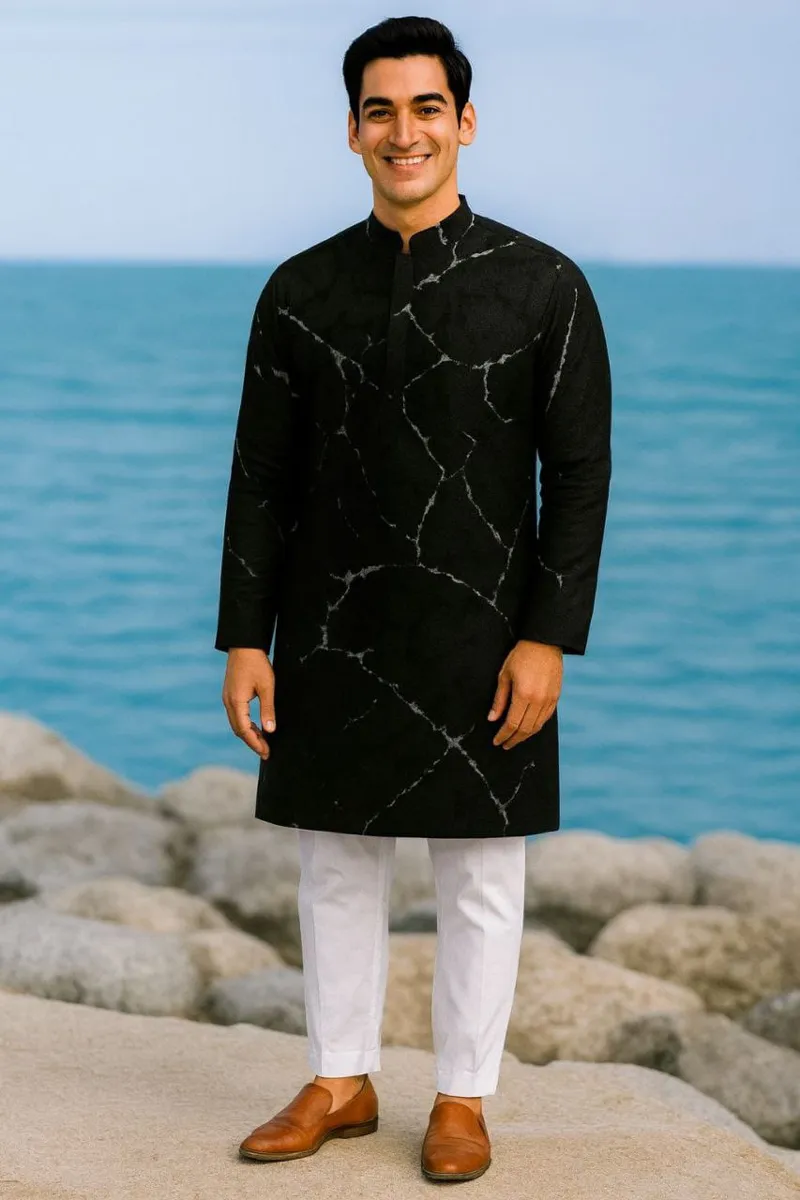 Men's Micro Fabric Panjabi with Colour-Matched Buttons
