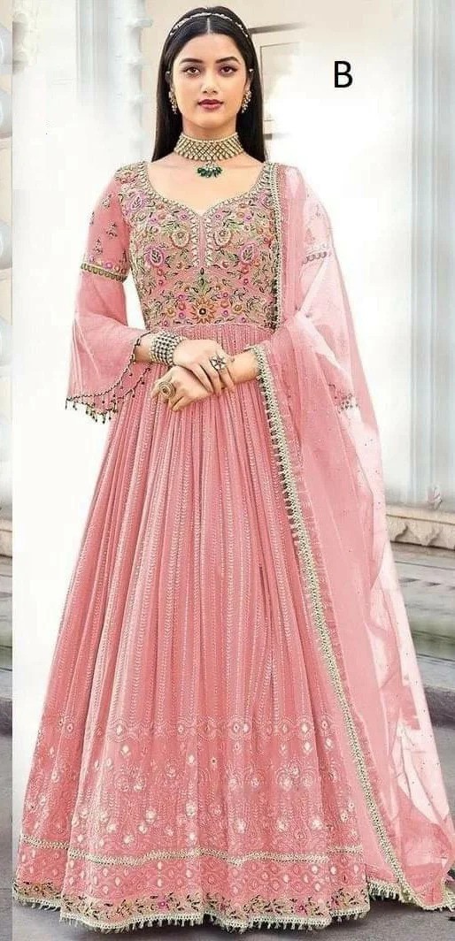 Women's Soft Georgette Embroidered Three Piece, 4 Colours