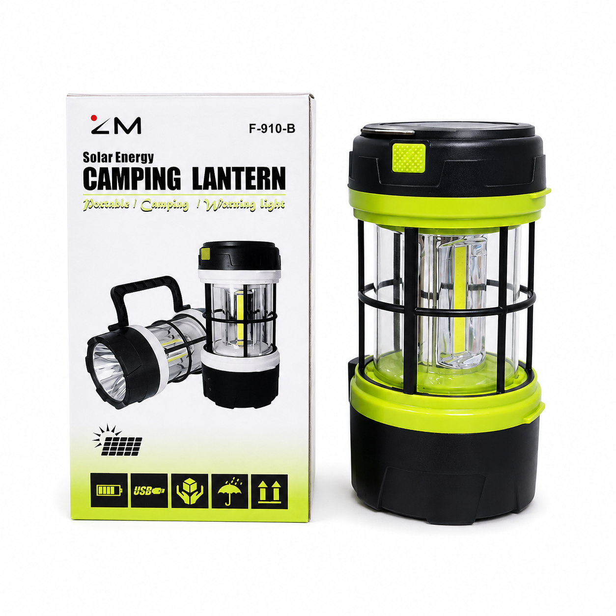 2-in-1 Solar Energy Camping Lantern & Handheld Torch – Rechargeable Emergency Light with Solar Panel, USB Charging Port & Portable Hanging Handle for Outdoor Camping & Travel