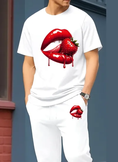 Men's DTF Print Cotton T-Shirt and Trouser Combo, 6 Colours