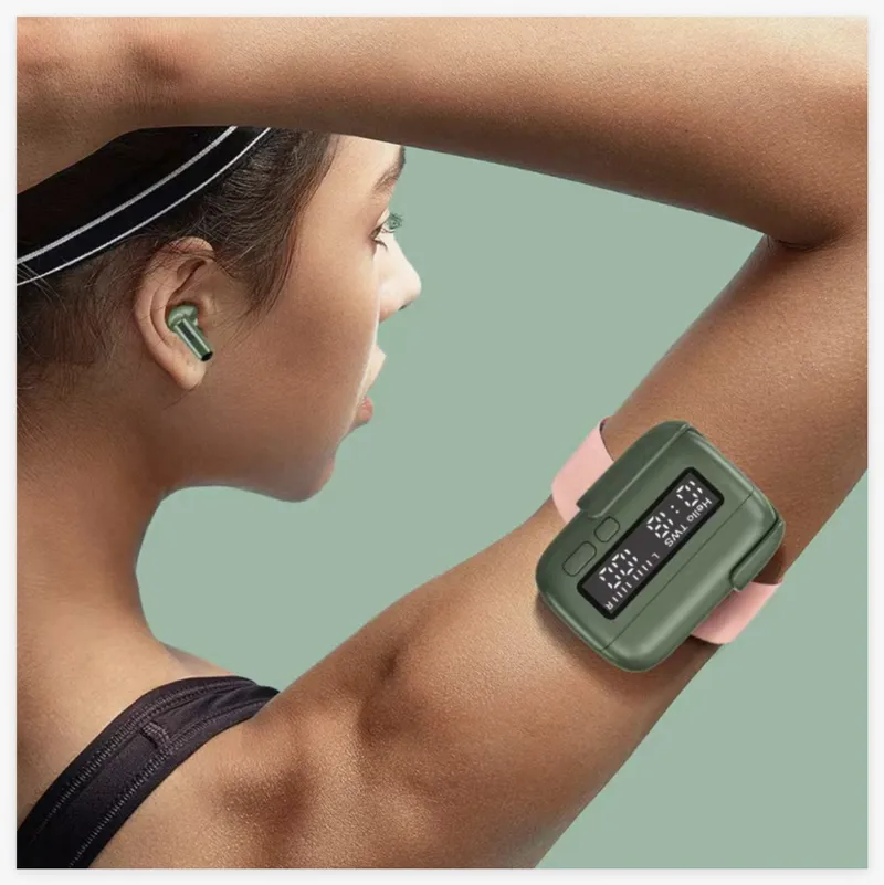 Multifunction TWS Wireless Earphones with Digital LED Clock Display & Belt Clip