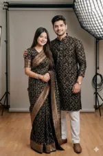 Couple Silk Saree and Dhupian Silk Panjabi Set, Sizes 38 to 46