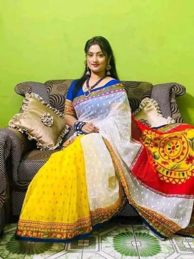 Half Silk Screen Print Saree, Modern Design in 6 Colours