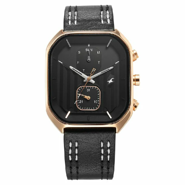 Fastrack 3270WL01 Fleek Quartz Multifunction Black Dial Leather Strap Watch