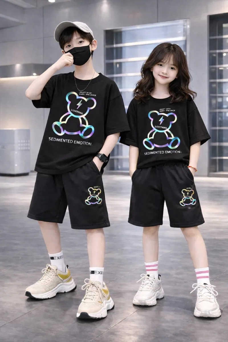 Kids' Pure Cotton Drop Shoulder Set, Pant with Side Pockets