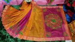 Block Printed Embroidery Saree, Dhupian Silk, 13 Haath