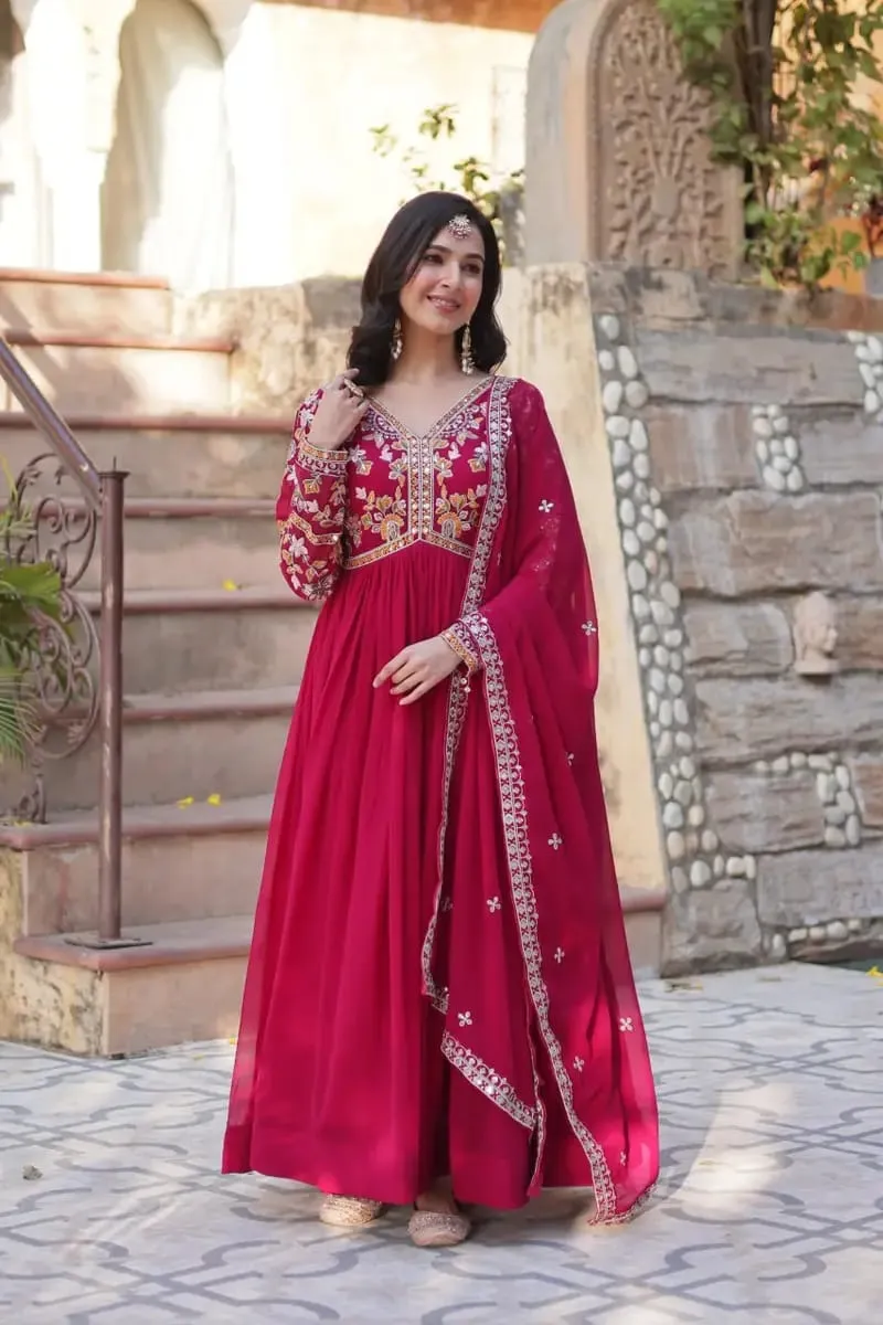 Women's Sequin Embroidered Georgette Party Gown Three Piece