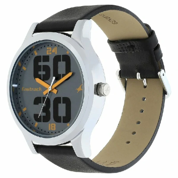 Fastrack NR38051SL03 Bold Quartz Analog Grey Dial Leather Strap Watch