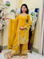 Women's Georgette Gharara Three Piece with Sequin Embroidery