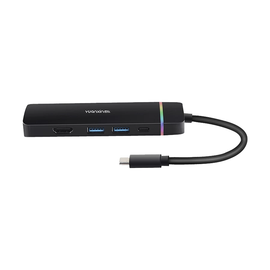 Yuanxin X-32035 Type-C to HDMI, USB 3.0, USB 2.0, LAN & PD Hub Black