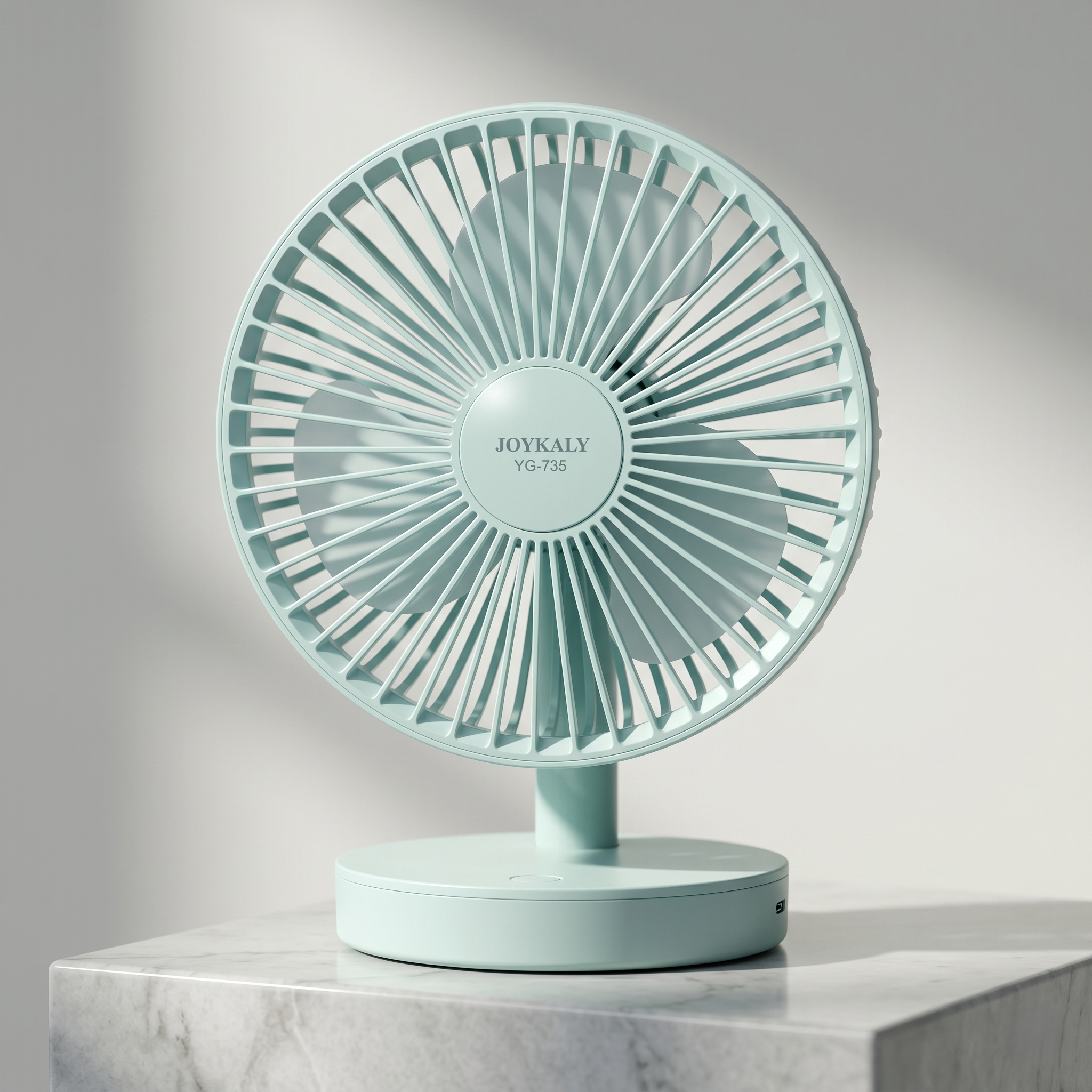 Joykaly YG-735 Rechargeable Portable Desk Fan – 2400mAh Lithium Battery, 3-8 Hours Backup, 90° Adjustable Angle, 3-Blade Cooling Fan for Home & Office