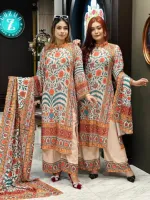 Dubai Silk Digital Print Three Piece with Butter Silk Salwar
