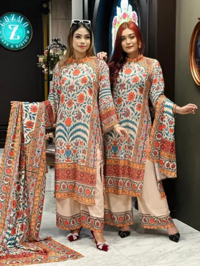 Dubai Silk Digital Print Three Piece with Butter Silk Salwar