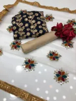 Semi-Stitched Georgette Embroidery Three Piece, Up to 52, 5 Colours