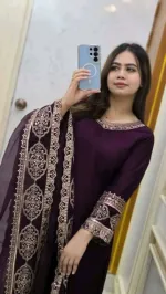Women's Rayon Cotton Three Piece with Full Body Sequin Embroidery