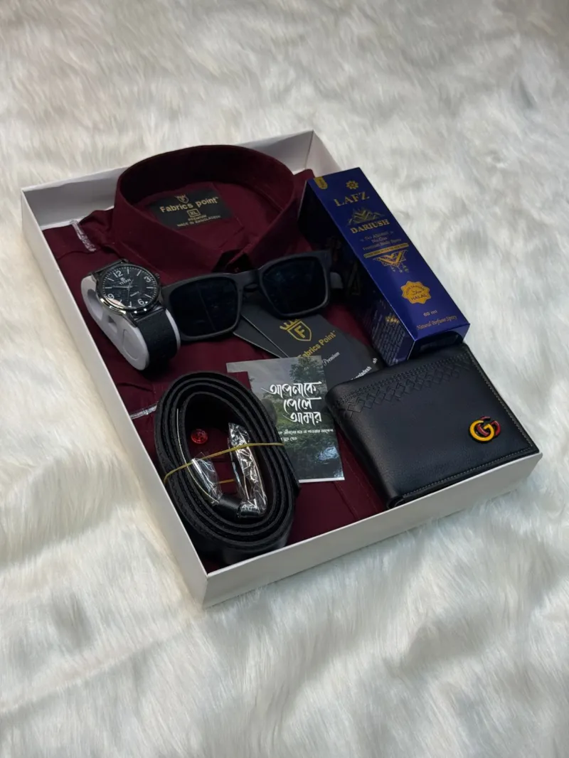 Men's Pure Cotton Shirt Combo with Sunglasses, Belt and Wallet