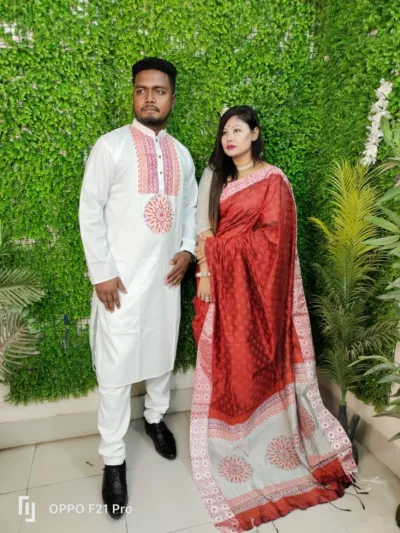 Couple Dress, Dhupian Silk Saree with Matching Panjabi, 40 to 46