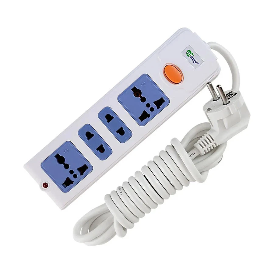 Many MTS-304 2 Pin 4 Port Power Strip, 6 Meter, White