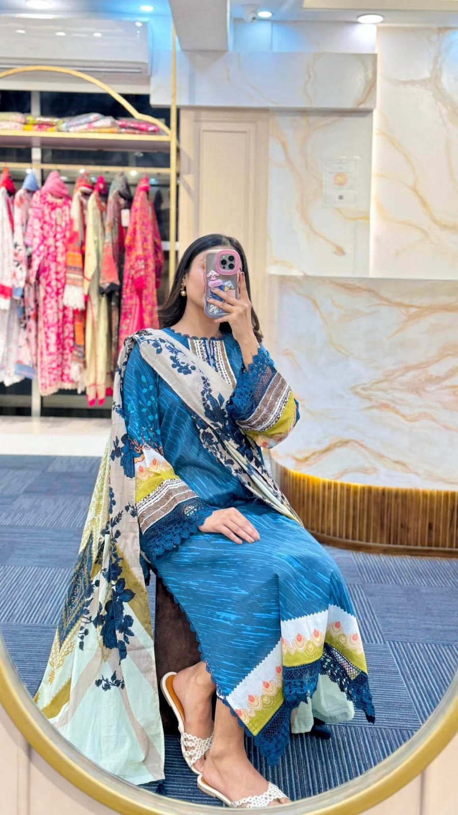 Digital Print Three Piece with Lace and 90 Inch Georgette Orna