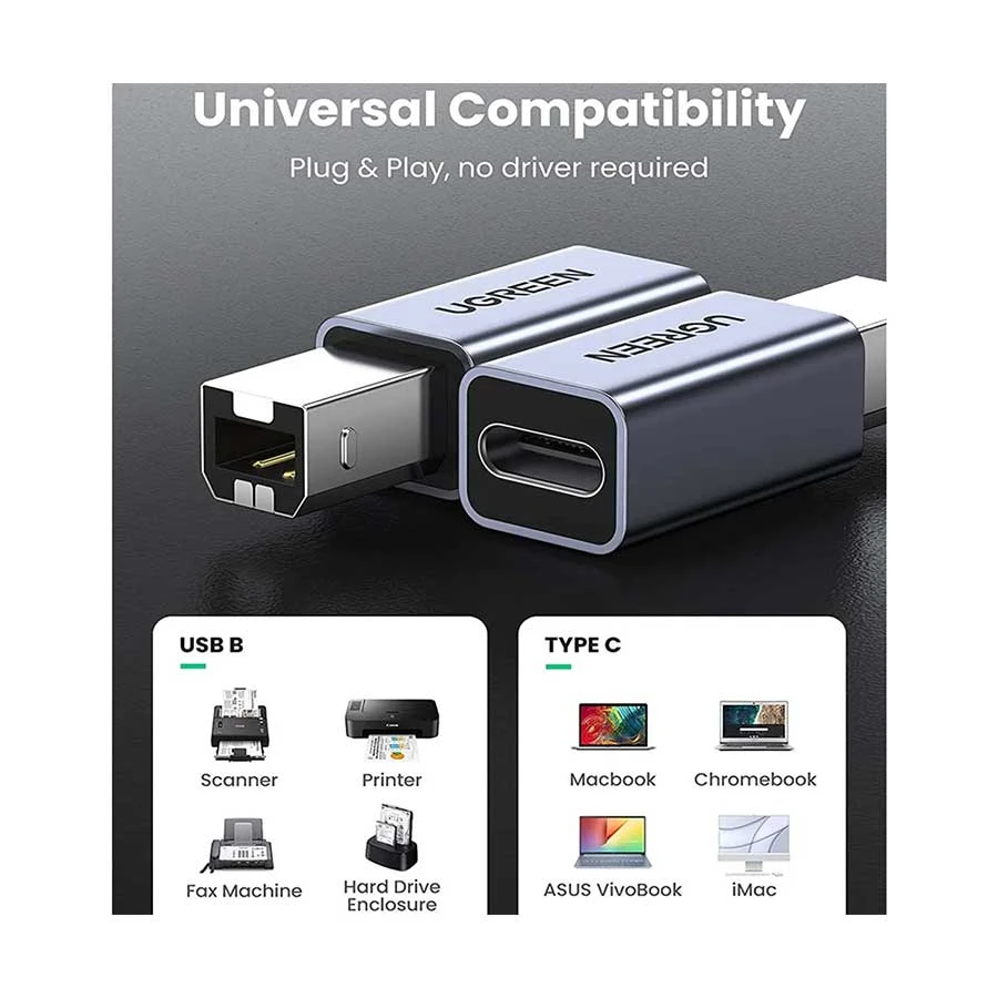 UGREEN US382 (20120) Type-B Male to Type-C Female Gray Converter