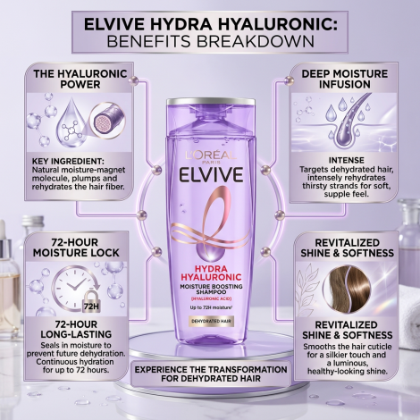 L'Oreal Hydra Hyaluronic Moisture Boosting Shampoo for Dehydrated Hair 400ml (France)