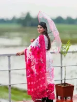 Chanderi Silk Flower Print Saree with Printed Border, 5 Colours